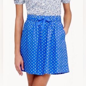 J.Crew Linen Blend Blue White Polka Dot Skirt Size 6 | Drawstring Waist